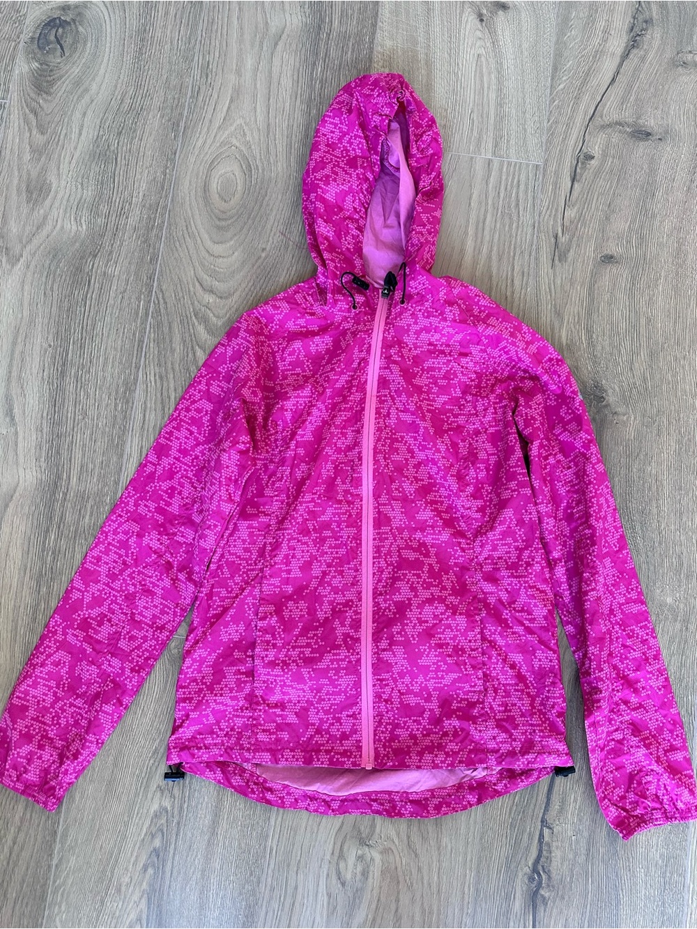 ASICS Women’s Pink Patterned Hooded Windbreaker Jacket Size S